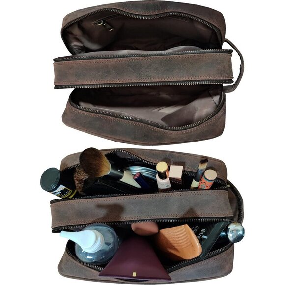 ⭐ Rustic Town Full Grain Leather Toiletry Bag Travel Depp Kit Waterproof Lining - Picture 4 of 6